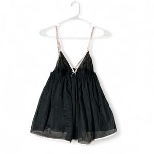 Victoria's Secret Black Pink Sheer Mesh Coquette Babydoll Chemise M/M
